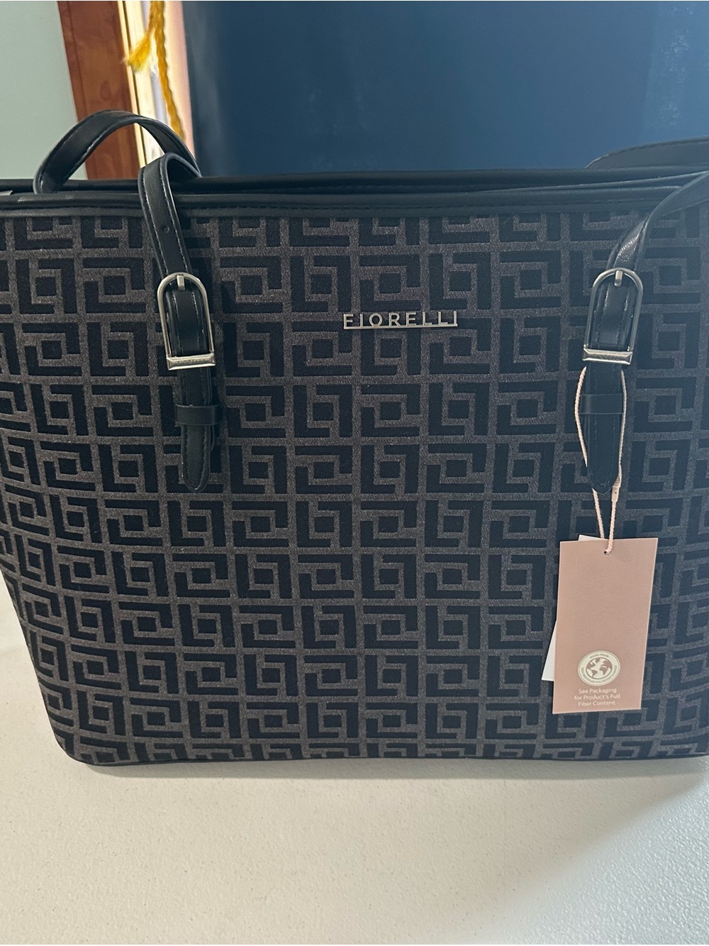 Fiorelli Black Monogram Laptop Tote - Structured Carryall